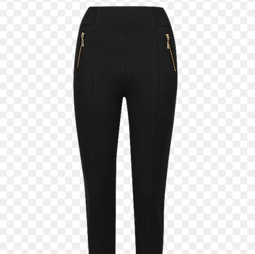 H&M Women's Black High-Waist Slim Trousers with Gold Zipper Detail Size 4